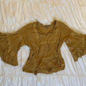 Mustard Boho Bell-Sleeve Top